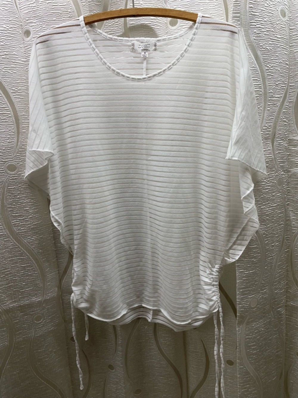 Shannon Ford New York Top Womens M White Excellent Dolman Side Cinch Striped